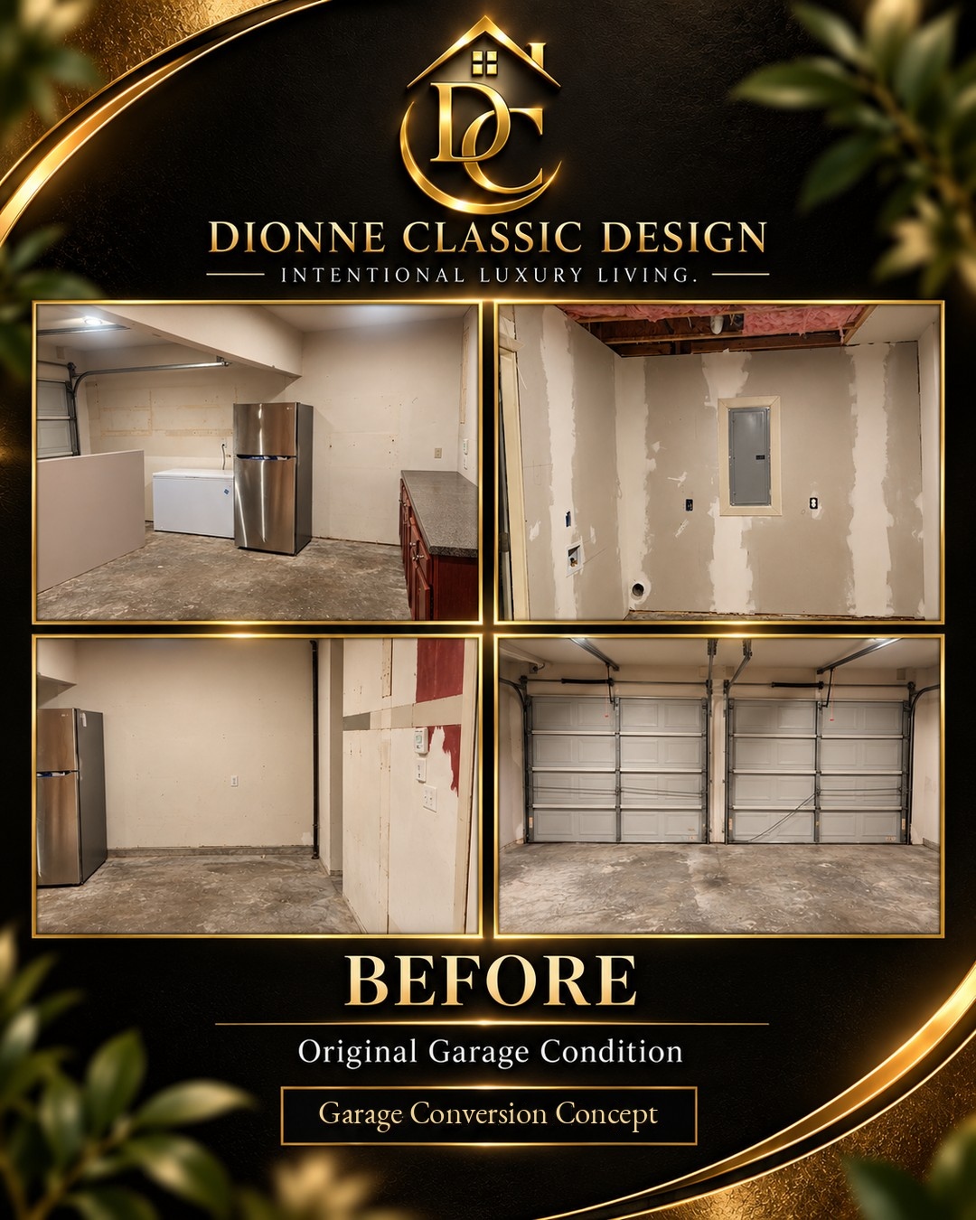 Four photographs of the original garage before concept design